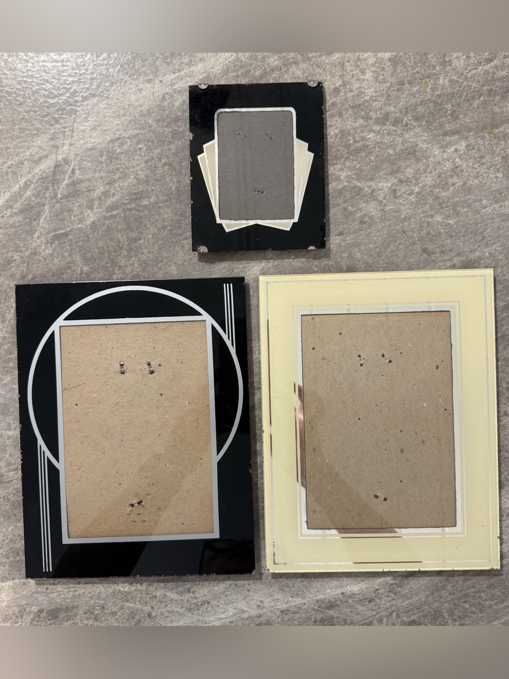 VTG 1930s Art Deco Reverse Painted Glass Picture Frames 3 Geometric Black Cream
